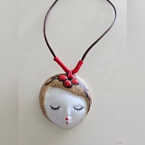 Handcrafted Ceramic Face Pendant Necklace